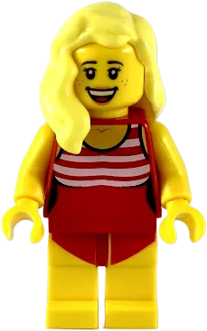Swimmer - Female, Red Swimsuit with White Stripes, Bright Light Yellow Hair minifigure