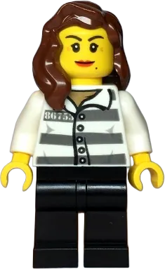 Jail Prisoner 86753 Prison Stripes - Female, Reddish Brown Female Hair over Shoulder minifigure