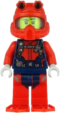 Scuba Diver - Male, Smirk, Red Helmet, White Air Tanks, Red Flippers minifigure