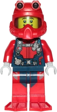 Scuba Diver - Male, Open Mouth Smile, Red Helmet, White Air Tanks, Red Flippers minifigure