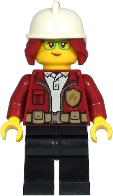 Fire Chief - Female, Freya McCloud, Dark Red Jacket, Black Legs, White Fire Helmet, Dark Red Hair minifigure