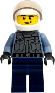 Police Officer - Sand Blue Police Jacket, Dark Blue Legs, White Helmet minifigure