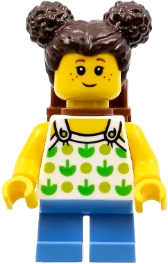 Girl - Leaf Tank Top, Dark Brown Side Buns, Backpack, Medium Blue Short Legs minifigure
