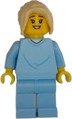 Mother - Bright Light Blue Hospital Gown, Tan Hair minifigure
