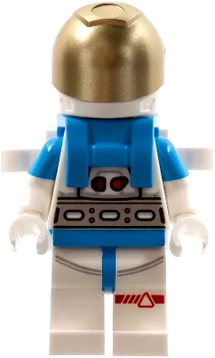 Lunar Research Astronaut - Female, White and Dark Azure Suit, White Helmet, Metallic Gold Visor, Backpack Clips, Smirk minifigure