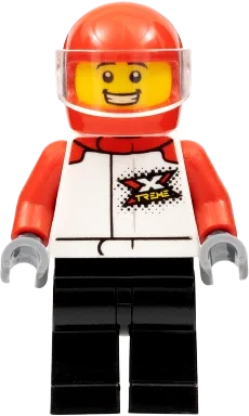 Motorcycle Driver - Red Helmet, Black Legs, Red Arms minifigure