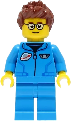 Lunar Research Astronaut - Male, Dark Azure Jumpsuit, Reddish Brown Spiked Hair, Glasses minifigure