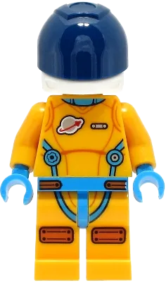 Lunar Research Astronaut - Female, Bright Light Orange and Dark Azure Suit, White Helmet, Dark Blue Visor, Open Mouth Smile minifigure