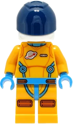 Lunar Research Astronaut - Male, Bright Light Orange and Dark Azure Suit, White Helmet, Dark Blue Visor, Open Mouth Smile minifigure