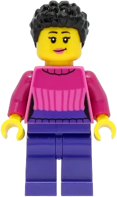 Car Driver - Female, Dark Pink Sweater, Dark Purple Legs, Black Hair minifigure
