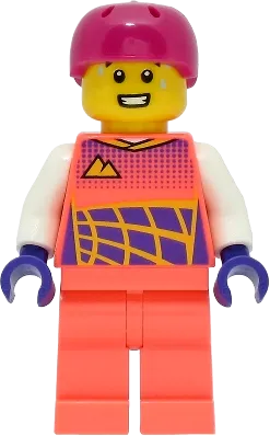 Cyclist - Male, Coral Racing Suit, Magenta Helmet minifigure