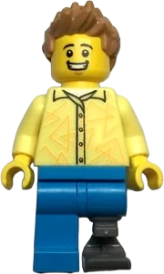 Grocery Store Customer - Male, Bright Light Yellow Shirt, Medium Nougat Hair, Prosthetic Leg minifigure