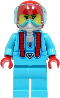 Stuntz Driver - Female, Medium Azure Jumpsuit and Legs, Red Helmet, Trans-Light Blue Visor, Light Bluish Gray Oxygen Mask minifigure