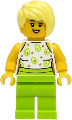 Sandwich Shop Customer - Female, White Top, Lime Legs, Bright Light Yellow Hair minifigure