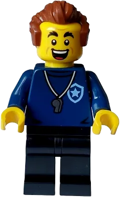 Police - City Trainer Academy Male, Dark Blue Shirt, Silver Whistle, Black Legs, Reddish Brown Hair, Open Mouthimage