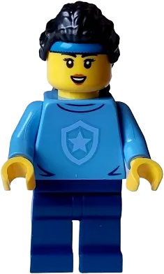 Police - City Officer in Training Female, Medium Blue Shirt with Badge, Dark Blue Legs, Black Hair, Headbandimage