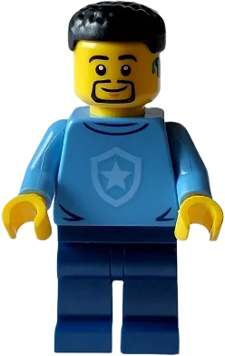 Police - City Officer in Training Male, Medium Blue Shirt with Badge, Dark Blue Legs, Black Hair, Beard, Hearing Aidimage