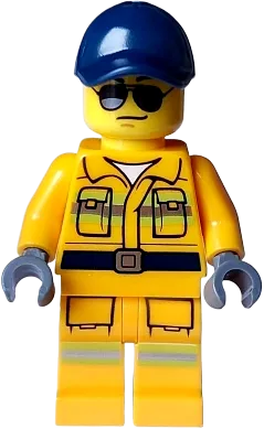 Stuntz Crew - Male, Bright Light Orange Suit with Reflective Stripes, Dark Blue Cap, Sunglasses minifigure