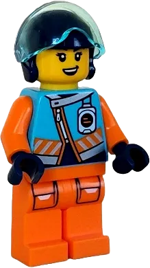 Arctic Explorer Pilot - Female, Medium Azure Jacket, Name Badge, Dark Blue Helmet, Trans-Light Blue Visor minifigure