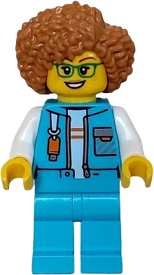 Arctic Explorer Researcher - Female, Medium Azure Jacket with Flash Drive, Medium Azure Legs, Medium Nougat Hair, Glasses minifigure