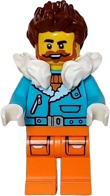 Arctic Explorer Captain - Male, Medium Azure Jacket, White Fur Collar, Reddish Brown Hair, Dark Orange Beard minifigure