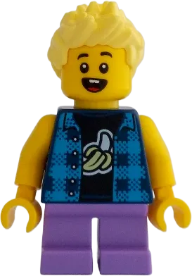 Child - Boy, Flannel Vest over Shirt with Banana, Medium Lavender Short Legs, Bright Light Yellow Spiked Hair minifigure