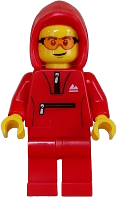 Mountain Bike Cyclist - Male, Red Tracksuit / Hoodie, Safety Glasses minifigure
