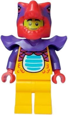 Comic Shop Guy - Male, Bright Light Orange Dragon Suit and Legs, Red Dragon Head, Dark Purple Shoulder Armor minifigure