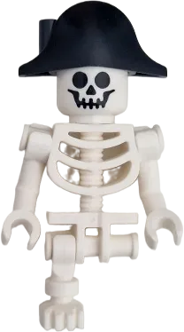 Skeleton - Standard Skull, Bent Arms Vertical Grip, Black Bicorne Hat, Single Leg minifigure