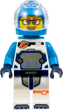 Astronaut - Female, White Spacesuit with Dark Azure Arms, Dark Azure Helmet, Trans-Clear Visor, Dark Azure Jet Pack, Glasses minifigure