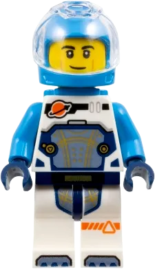 Astronaut - Male, White Spacesuit with Dark Azure Arms, Dark Azure Helmet, Trans-Clear Visor, Dark Azure Jet Pack, Smirk minifigure
