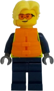 City Officer Male - Neon Yellow Safety Vest, Orange Safety Glasses and Life Jacket, Bright Light Yellow Hair minifigure