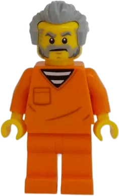 City Jail Prisoner Male - Orange Prison Jumpsuit, Light Bluish Gray Hair, Beard and Sideburns minifigure