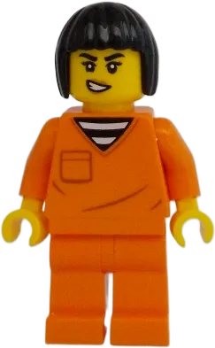 City Jail Prisoner Female - Orange Prison Jumpsuit, Black Bob Cut Hair Short minifigure