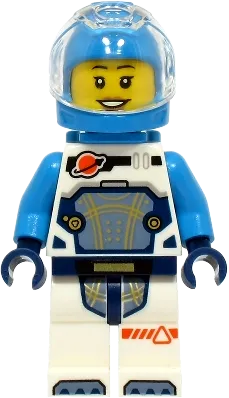 Astronaut - Female, White Spacesuit with Dark Azure Arms, Dark Azure Helmet, Trans-Clear Visor, Dark Azure Jet Pack, Hearing Aid minifigure