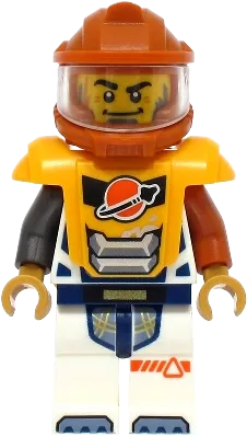 Astronaut - Male, White Spacesuit with Dark Orange and Pearl Dark Gray Arms, Dark Orange Helmet, Bright Light Orange Armor with Ingot minifigure