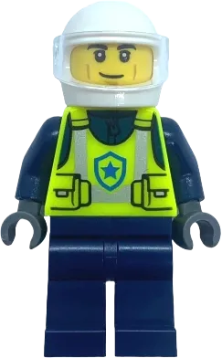 City Officer Male - Neon Yellow Safety Vest, White Helmet, Trans-Clear Visor minifigure