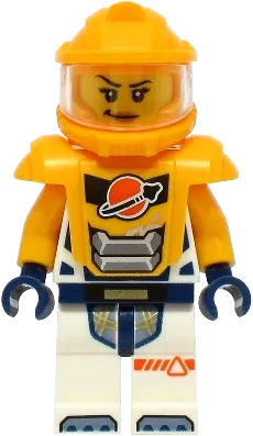 Astronaut - Female, White Spacesuit with Bright Light Orange Arms, Bright Light Orange Helmet, Bright Light Orange Armor with Ingot minifigure