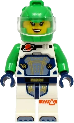 Astronaut - Female, White Spacesuit with Bright Green Arms, Bright Green Helmet, Trans-Clear Visor minifigure