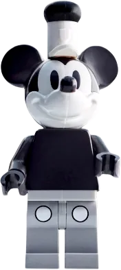 Mickey Mouse - Vintage, Light Bluish Gray Legs, White Hat with Black Top minifigure