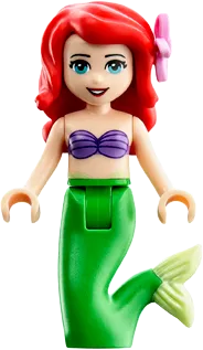 Ariel - Mermaid, Medium Lavender Shell Bra Top, Bright Green Tail, Medium Azure Eyes, Bright Pink Flower minifigure