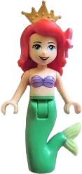 Ariel - Mermaid, Medium Lavender Shell Bra Top, Bright Green Tail, Medium Azure Eyes, Bright Pink Flower, Pearl Gold Crown minifigure