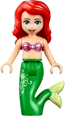 Ariel - Mermaid, Metallic Pink Shell Bra Top, Bright Green Tail with Star and Filigree, Medium Azure Eyes minifigure