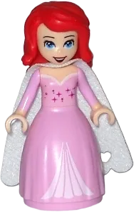 Ariel - Human (Light Nougat), Bright Pink Dress with Magenta Stars, White Cape minifigure