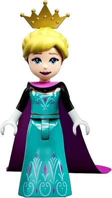 Elsa - Coronation Elsa, Dark Turquoise Dress, Black Sleeves and Magenta Cape minifigure