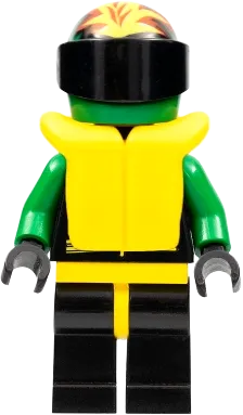 Extreme Team - Green, Black Legs with Yellow Hips, Green Flame Helmet, Life Jacket minifigure