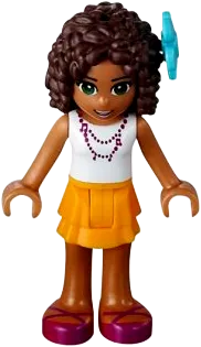 Friends Andrea - Bright Light Orange Layered Skirt, White Top with Necklace with Music Notes, Flower minifigure