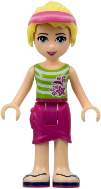 Friends Stephanie - Magenta Wrap Skirt, Green Top with White Stripes, Hair with Visor minifigure