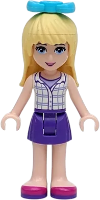 Friends Stephanie - Dark Purple Skirt, White Plaid Button Shirt, Bow minifigure