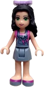 Friends Emma - Denim Overalls Skirt, Dark Pink Top, Bow minifigure